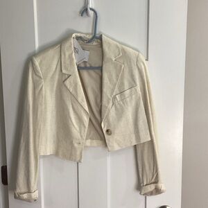 Stradivarius Off-White Cropped Blazer